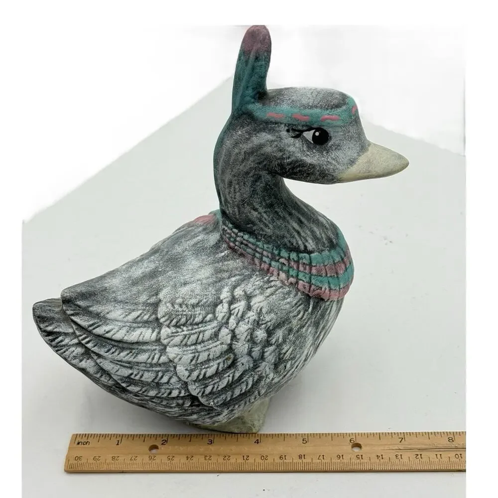 Southwestern Indian Mallard Duck Hand Painted Ceramic Figurine Signed‎ By Artist